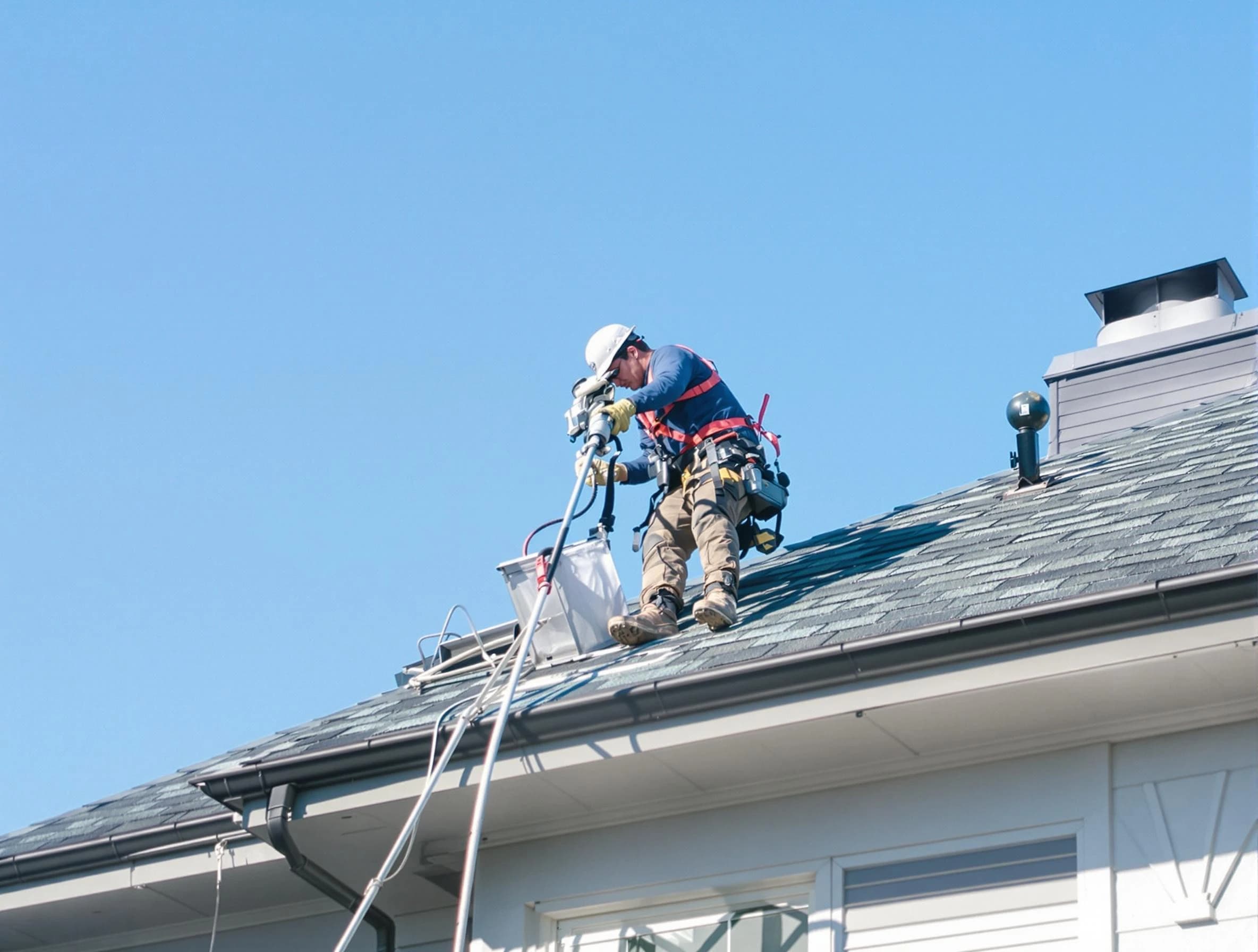Danvers Dryer Vent Cleaning certified technician cleaning a roof-mounted dryer vent system in Danvers