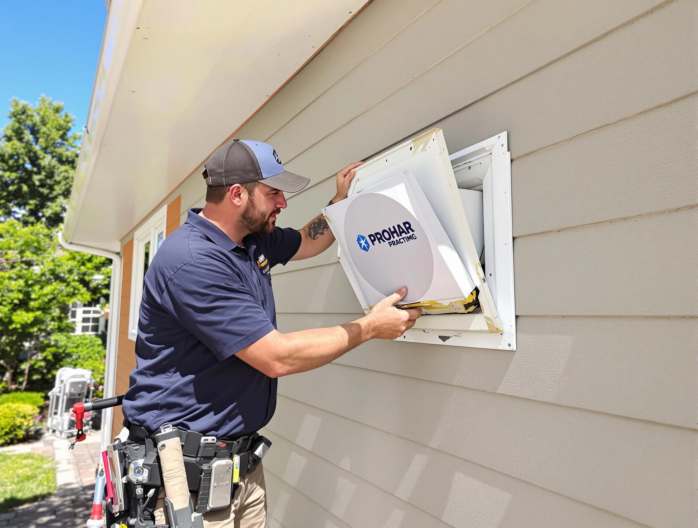 Danvers Dryer Vent Cleaning technician installing a new protective dryer vent cover on a home in Danvers