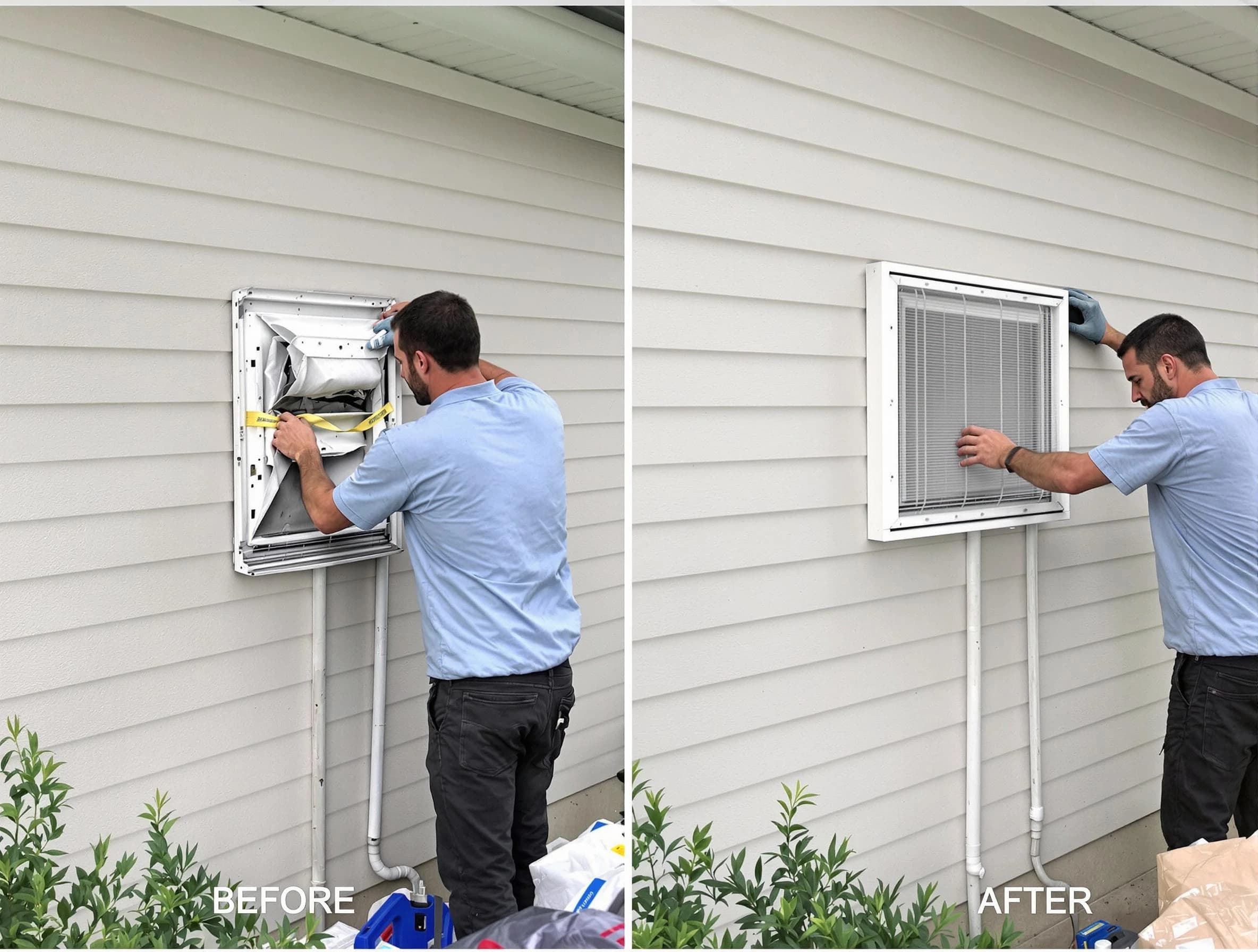 Danvers Dryer Vent Cleaning technician installing high-quality dryer vent cover at a residential property in Danvers
