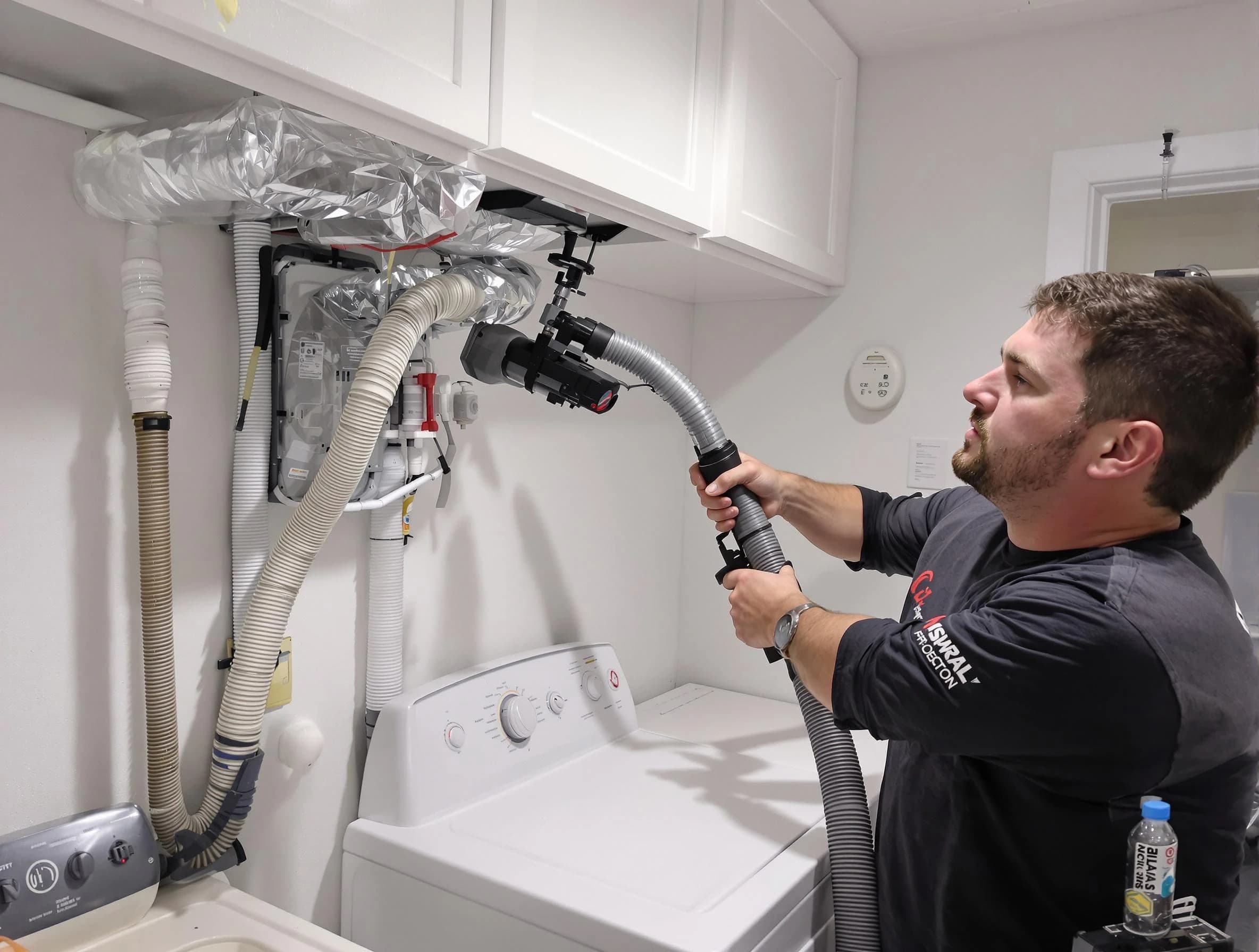 Danvers Dryer Vent Cleaning certified technician performing safety-focused gas dryer vent cleaning in Danvers