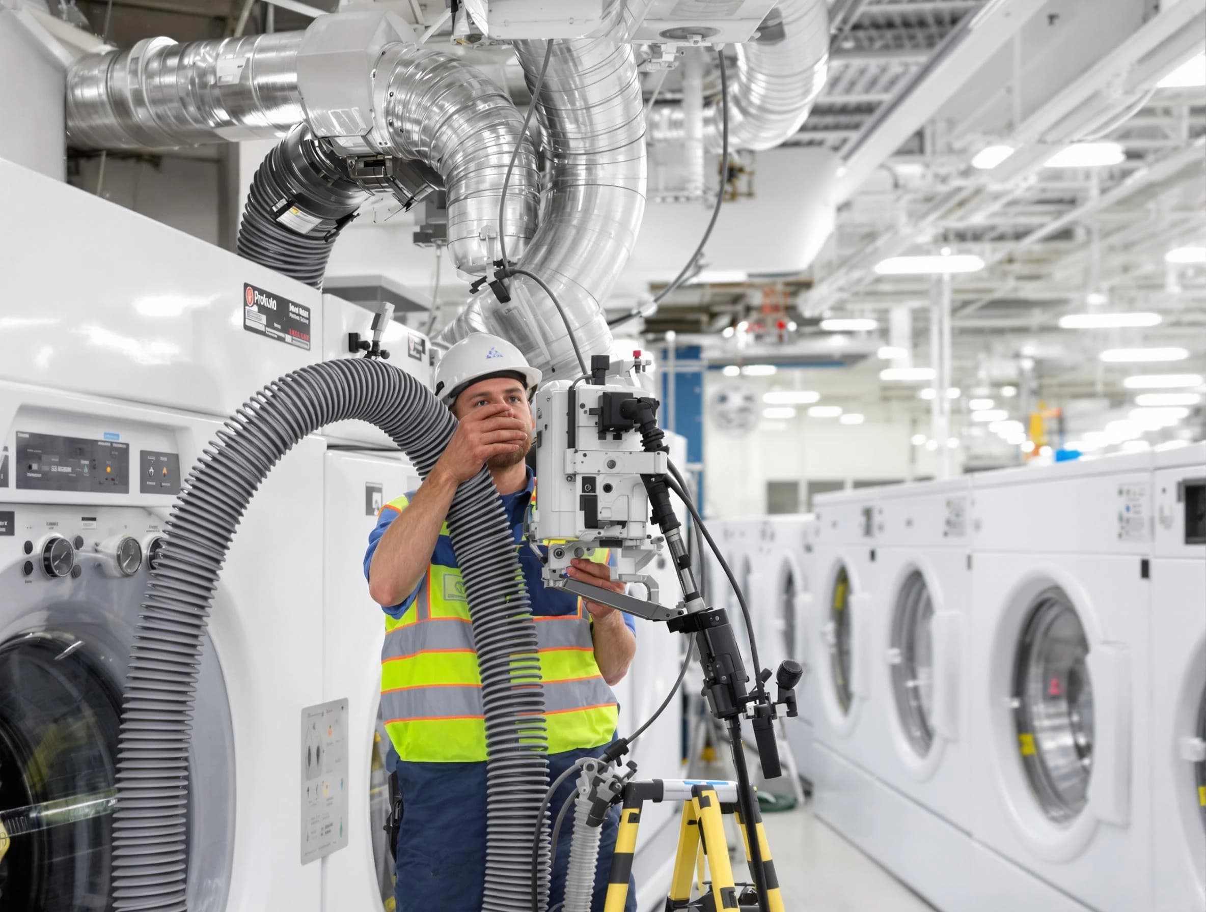 Danvers Dryer Vent Cleaning team performing commercial-grade dryer vent cleaning at a business facility in Danvers