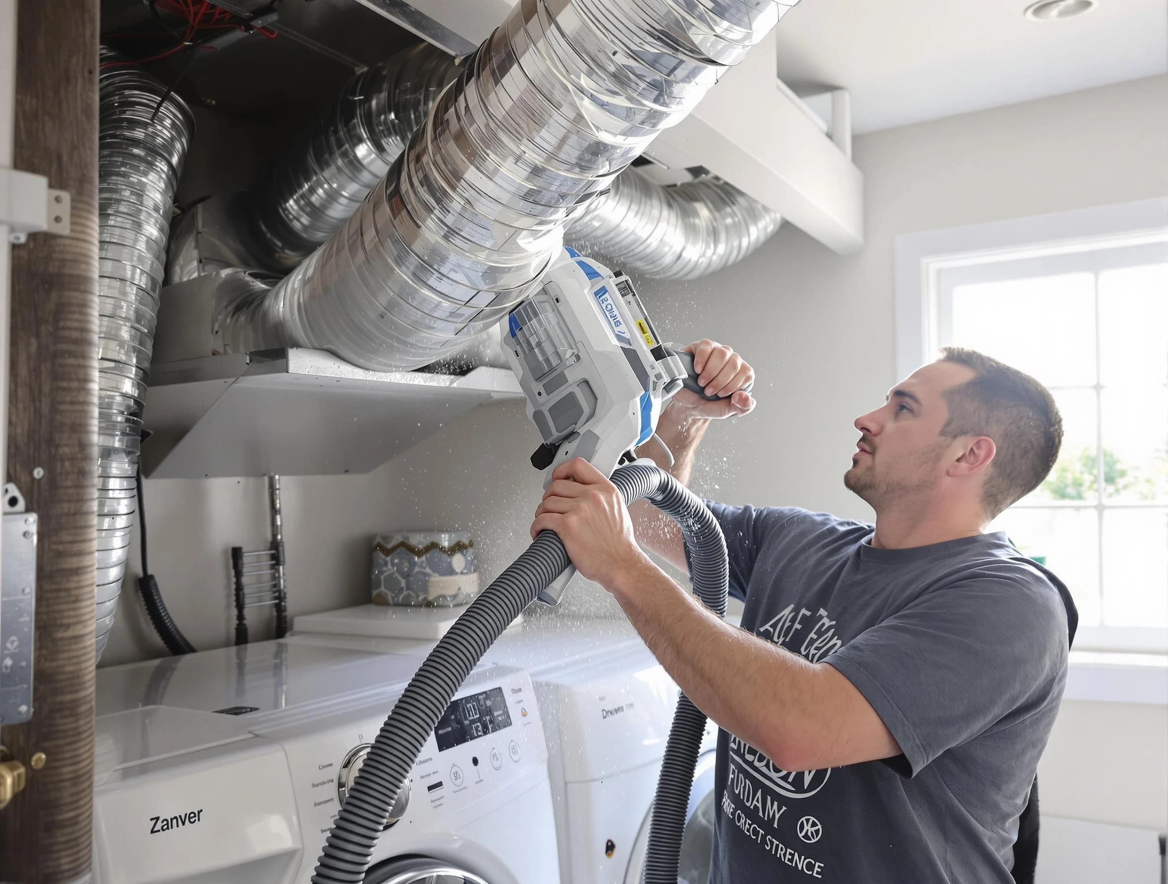 Danvers Dryer Vent Cleaning specialist cleaning deep within a dryer vent duct system in Danvers